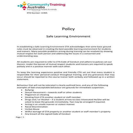 Policy 013-safe-learning-environment