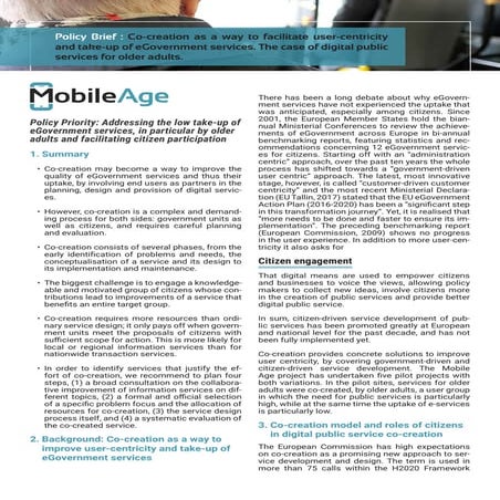 Policy Brief : Co-creation as a way to facilitate user-centricity and take-up...