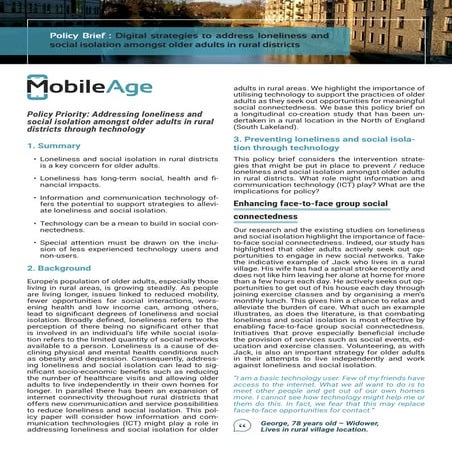 Policy Brief : Digital strategies to address loneliness and social isolation ...