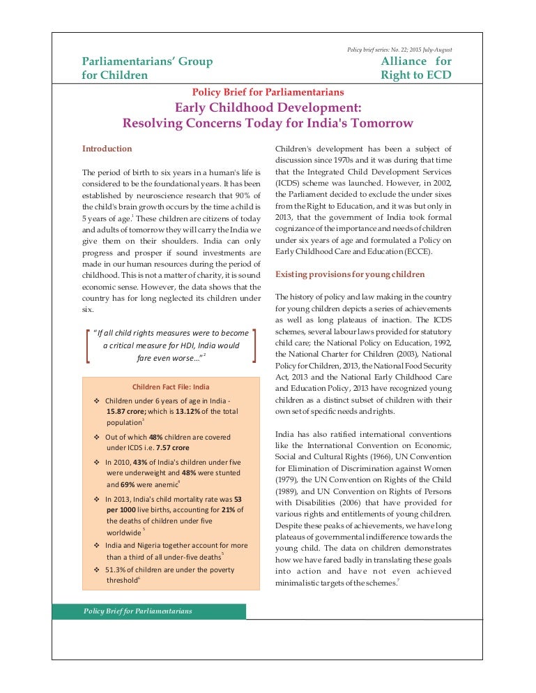 Policy brief on early childhood development july 2015