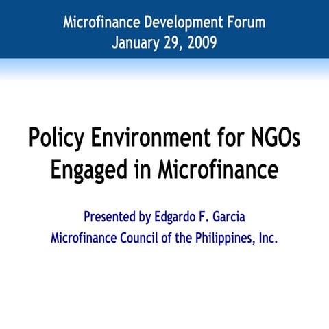 Policy Environment For NGOs Engaged in Microfinance