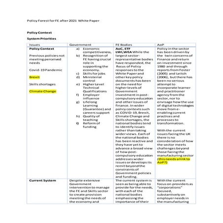 Policy Forest for FE 2021 White Paper   