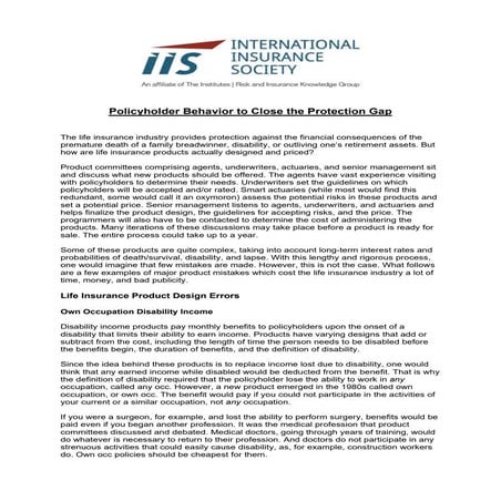 Policyholder behavior to close the protection gap 