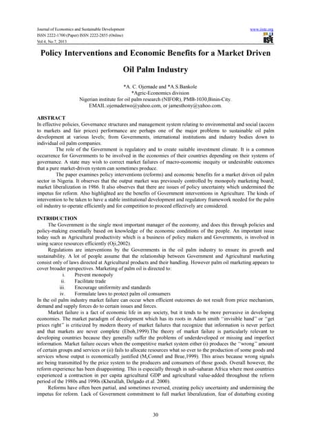 Policy interventions and economic benefits for a market driven oil palm industry
