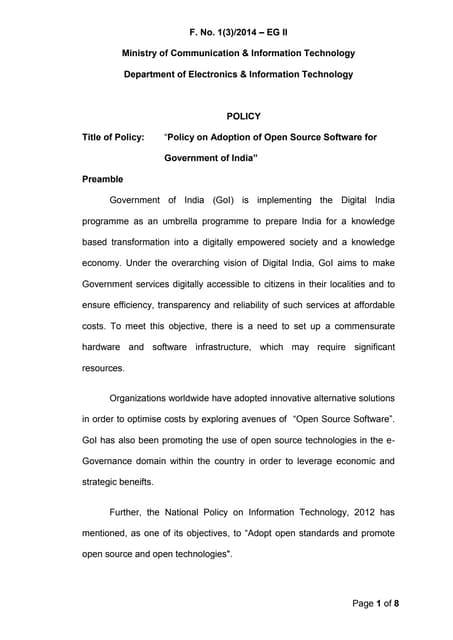 Policy on Adoption of Open Source Software for Government of India