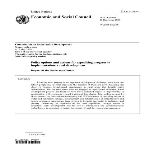 Policy option and actions for expediting progress in implementing rural devel...