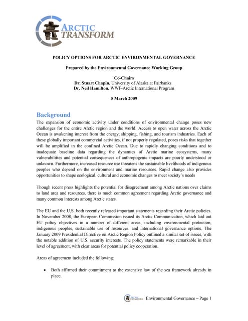 Policy options for arctic environment governance   environmental governance