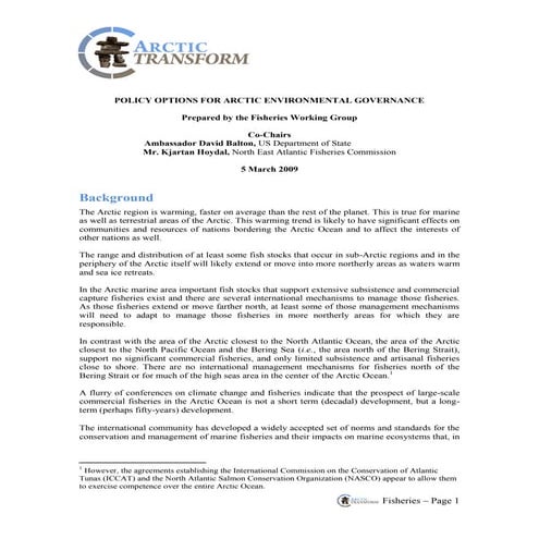 Policy options for arctic environment governance   fisheries 