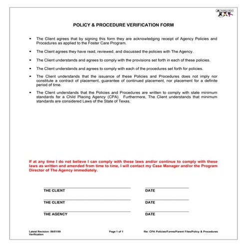 Policy and Procedure Verification | DOC