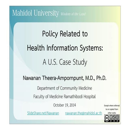 Policy Related to Health Information Systems: A U.S. Case Study