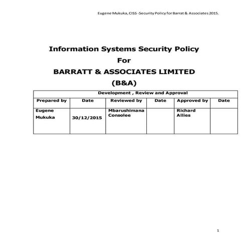 Policy report  barrat &amp; associates ltd