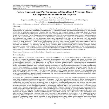 Policy support and performance of small and medium scale enterprises in south