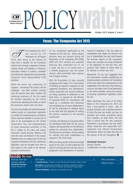CII Policy Watch on Companies Act 2013