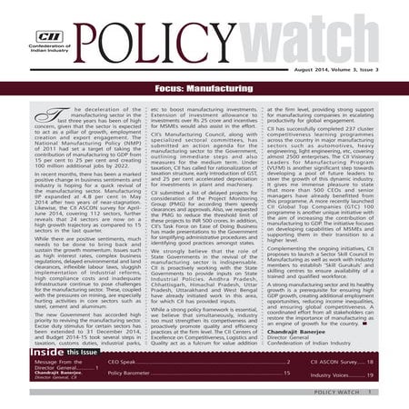 CII Policy Watch [on] Manufacturing Sector