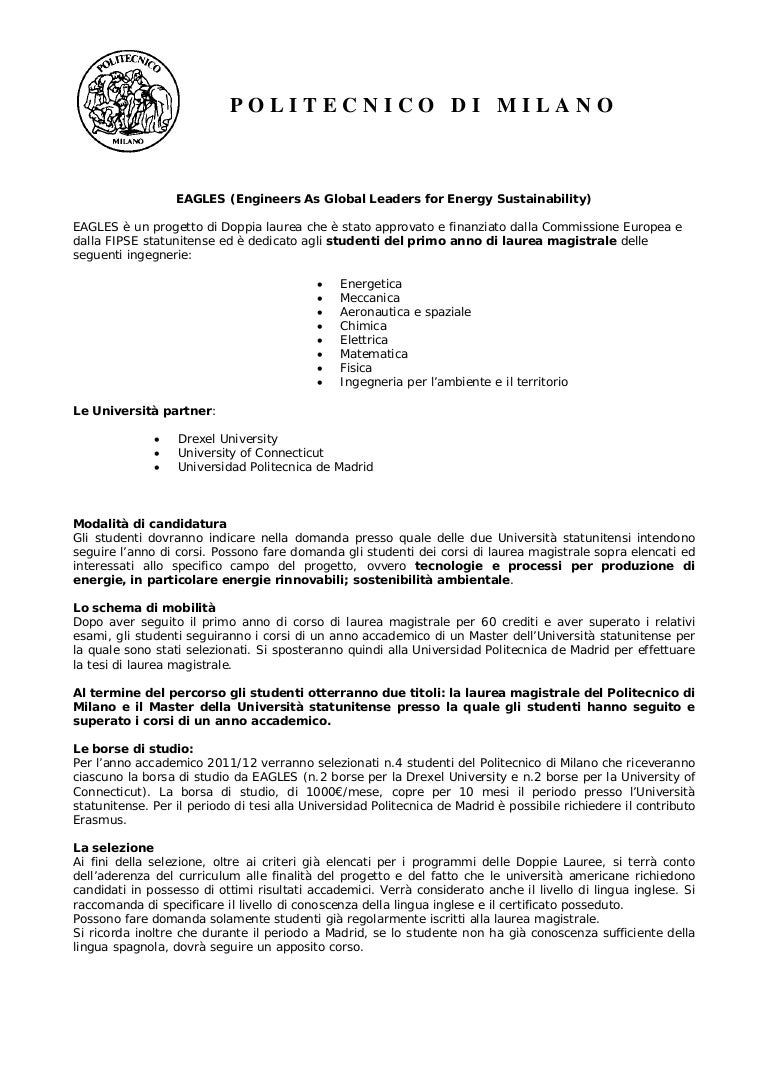 Polimi Uconn Progetto Eagles