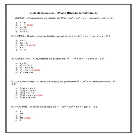22 exercícios - inequação produto e quociente (1) | DOC