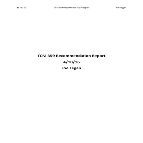 Recommendation Report | PDF