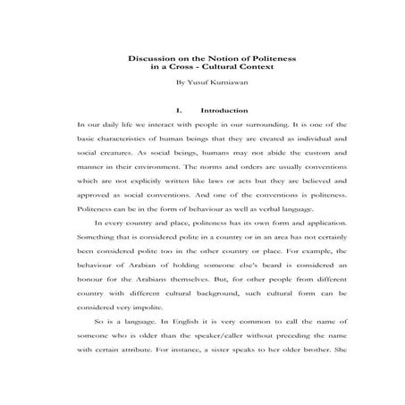 Discussion on the Notion of Politeness  in a Cross - Cultural Context