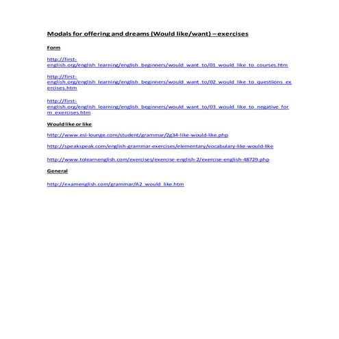 Modals: would like vs. want: Exercises | DOCX