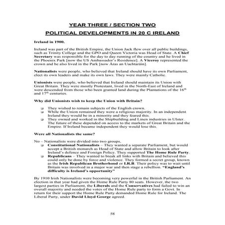 Notes on 20th Century Ireland Politics