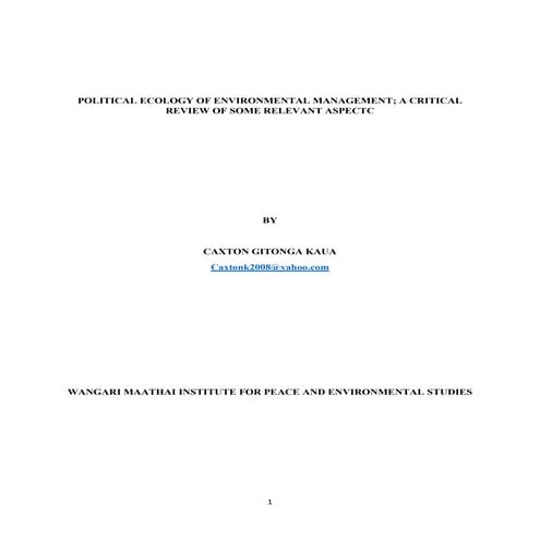 Political ecology of environmental management; a critical review of some rele...