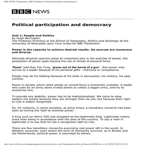 Political Participation and Democracy