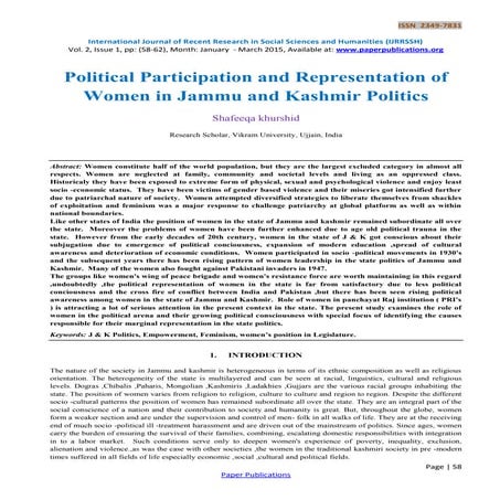 Political Participation and Representation of Women in Jammu and ...