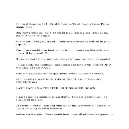 Political Science 101 Civil LibertiesCivil Rights Issue Pape.docx