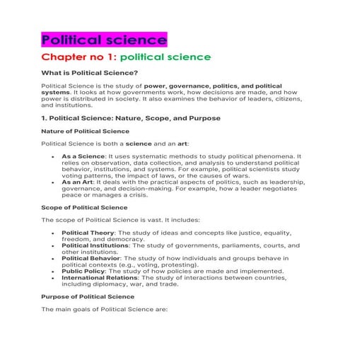 topic of political science which is made