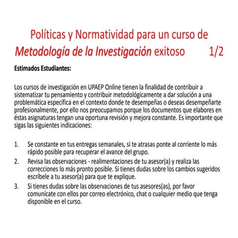 Politicas para metodologia 7 semanas