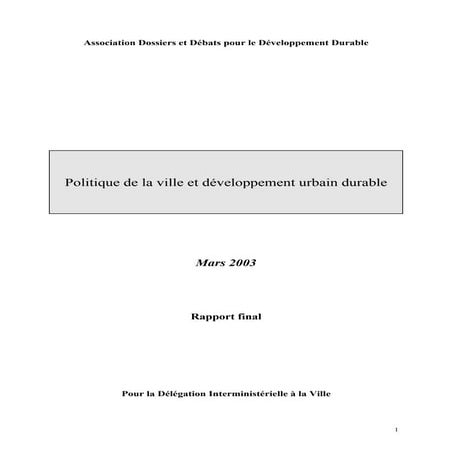 Politique de la ville pour un développement urbain durable | PDF