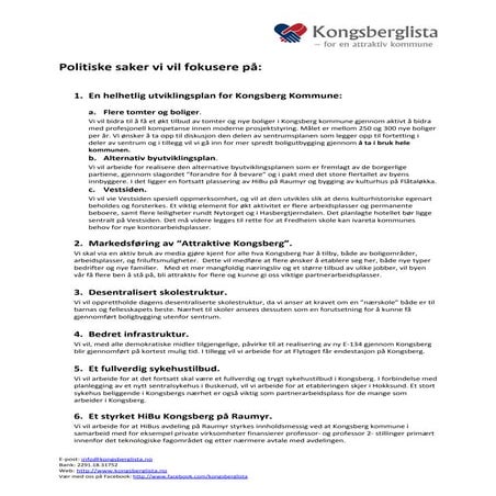 Politiske saker kongsberglista | PDF