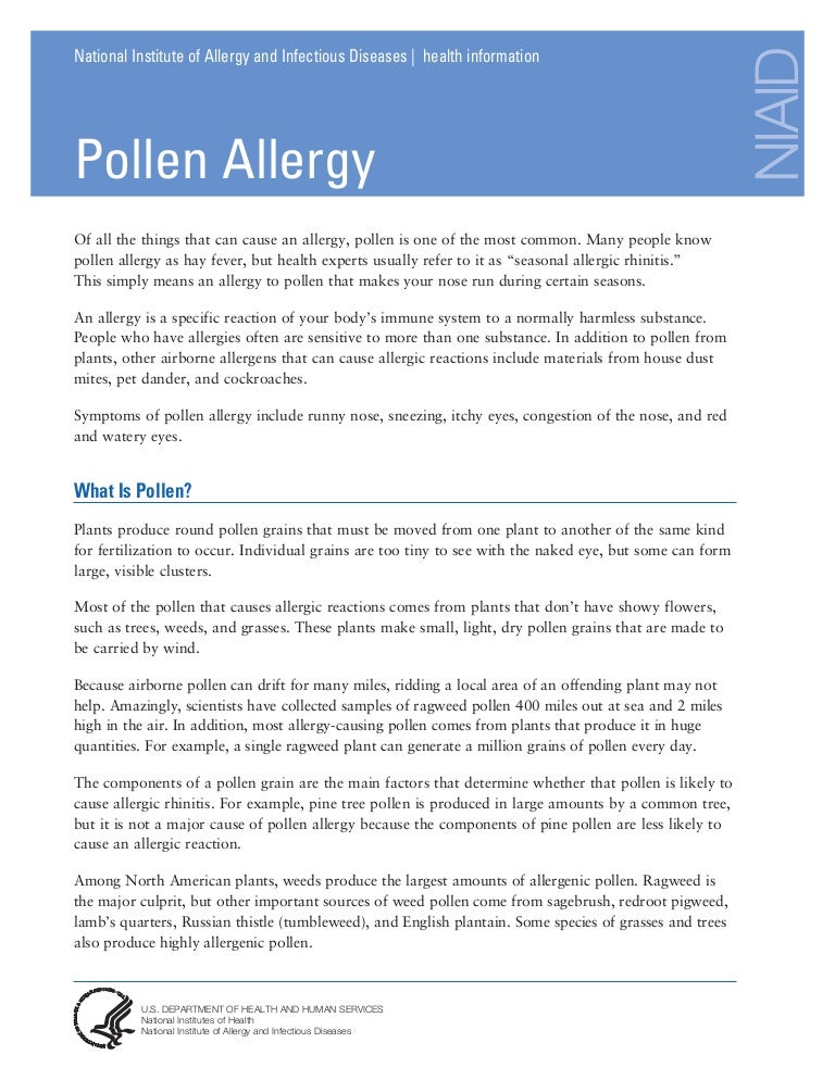 Global Medical Cures™ POLLEN ALLERGY Fact Sheet