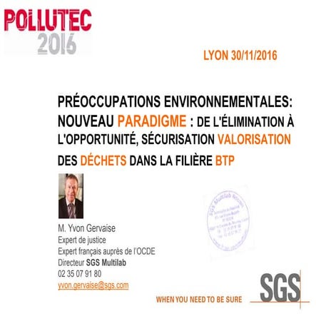 Conférence de Yvon Gervaise Directeur de SGS MULTILAB à Pollutec 2016