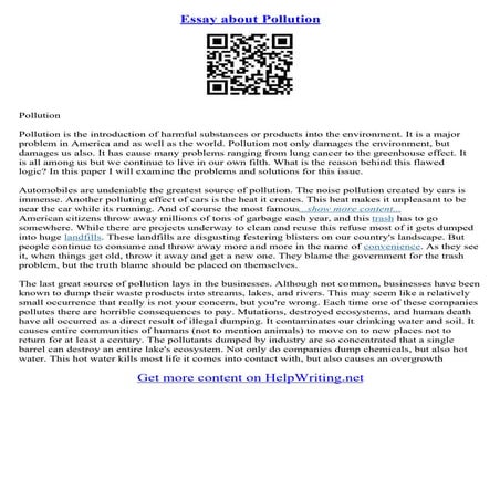 Pollution Cause And Effect Essay