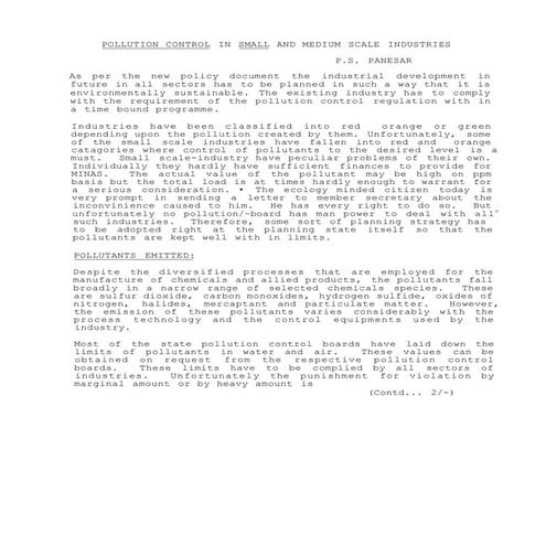 Pollution control in small and medium scale industry