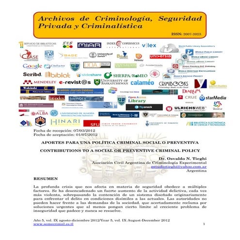 Aportes para una política criminal social o preventiva