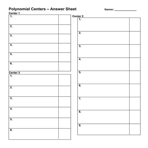 Poly centers answer sheet
