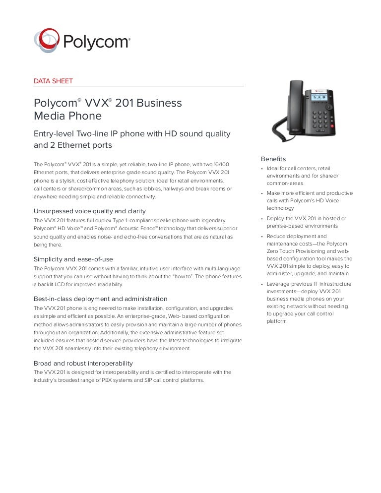Polycom VVX-201 Business Media Phone Manual