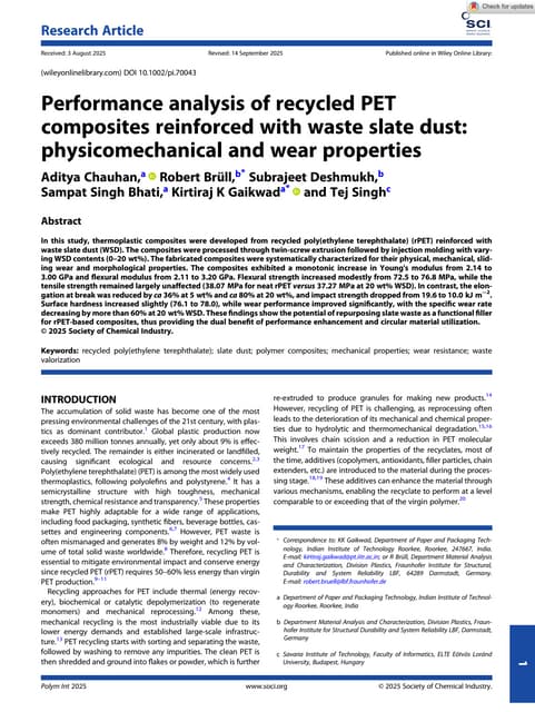 Performance analysis of recycled PET composites reinforced with waste slate d...