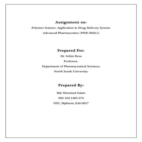 Polymer science in drug delivery system