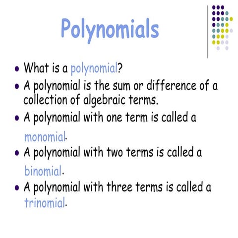 Polynomials Unit 3 Lessons 1-2