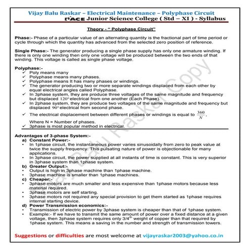 Polyphase circuit   electrical maintenace