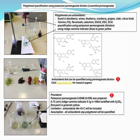 IA on polyphenol quantification using potassium permanganate titration (Lowen...