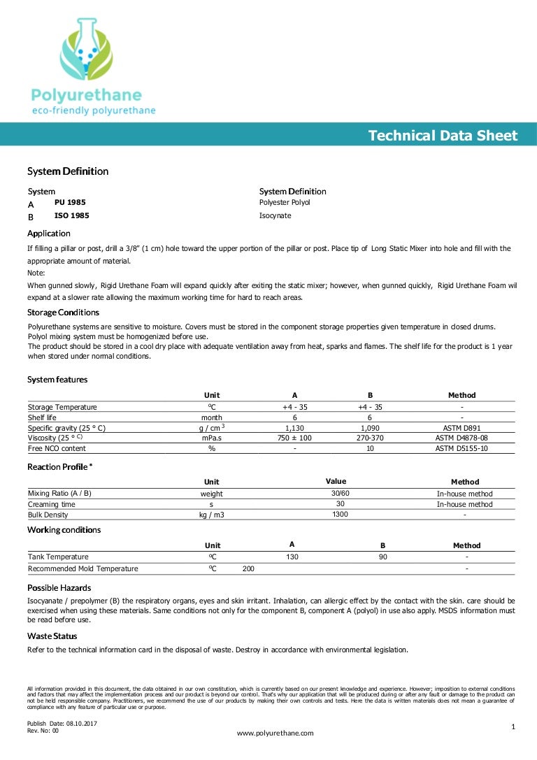 Polyurethane Datasheet Template