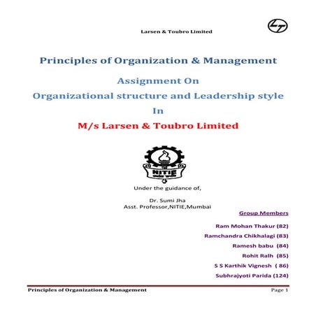 Organizational Structure &amp; Leadership Style in M/s Larsen &amp; Toubro , ...