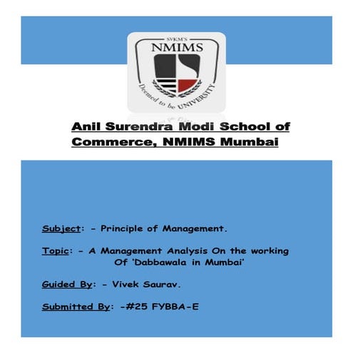 Draft on the management of mumbai dabbawala