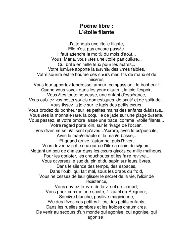 Poème libre l'étoile filante Poème libre l'étoile filante