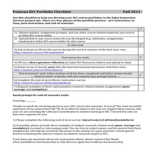 Pomona ID1 Portfolio Checklist (2011)