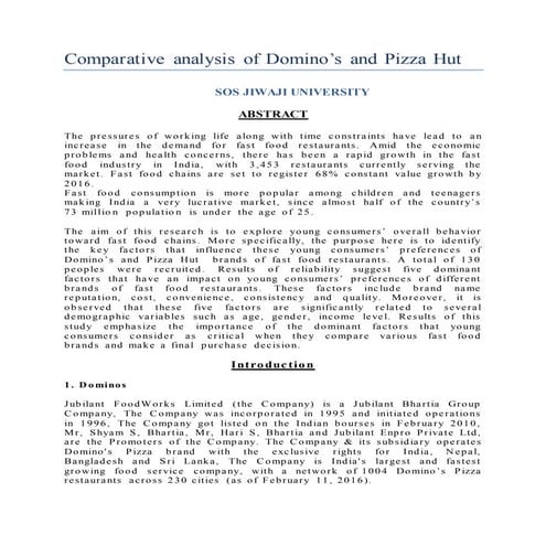 Comparative analysis of Domino’s and Pizza Hut